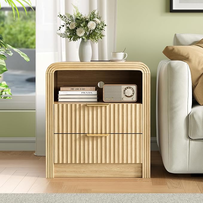 Fluted Nightstand with Charging Station, 19.7'' Wide Morden End Table with - Image 6