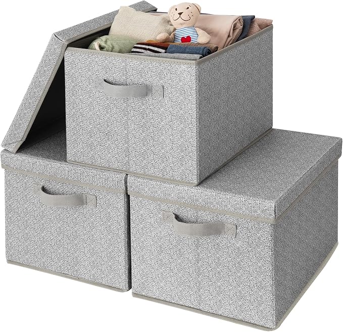 GRANNY SAYS Fabric Boxes with Lids, Storage Bins with Handles, Shelf Bins by GRANNYSAYS