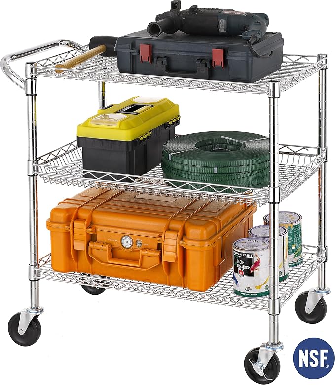Finnhomy 3 Tier Heavy Duty Commercial Grade Utility Cart, Wire Rolling Cart - Image 2