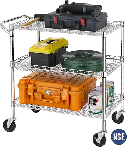 Finnhomy 3 Tier Heavy Duty Commercial Grade Utility Cart, Wire Rolling Cart - Image 2