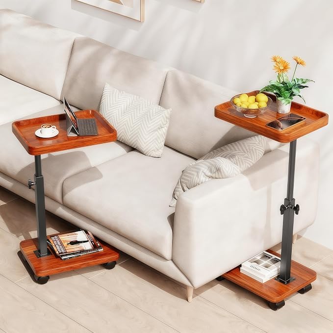 C Table End Table Adjustable Height, 360°Swivel TV Tray Table - Image 4