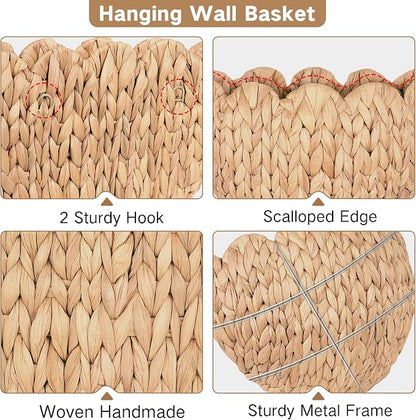 iEGrow Wicker Wall Basket, Scalloped Wall Basket Natural Water Hyacinth - Image 5