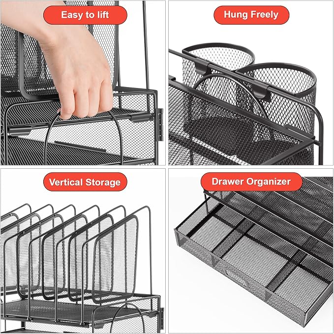 Marbrasse Desk organizer with Drawer, 4-Tier Mesh File Organizer with 5 - Image 2