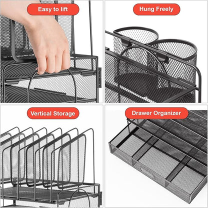 Marbrasse Desk organizer with Drawer, 4-Tier Mesh File Organizer with 5 - Image 2