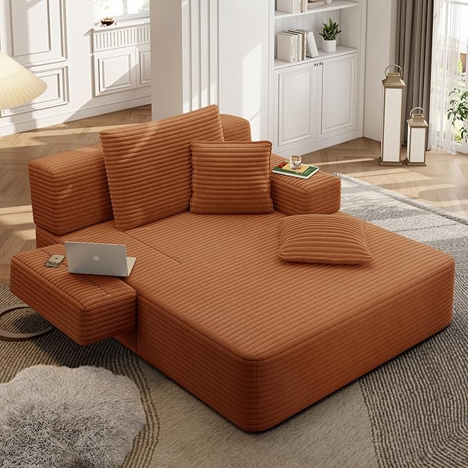 2-in-1 Convertible Chaise Lounge Indoor, 60.2" Corduroy Upholstered Chaise by Wunlerlant