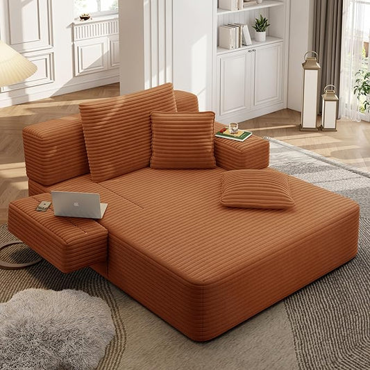 2-in-1 Convertible Chaise Lounge Indoor, 60.2" Corduroy Upholstered Chaise by Wunlerlant