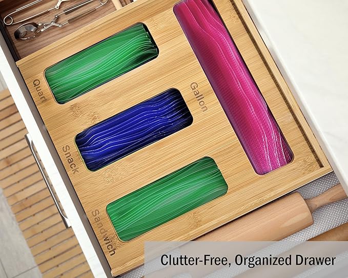Ziplock Bag Organizer for Drawer – Bamboo Ziploc Bag Holder - Image 7