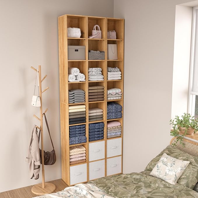 8-Cube Storage Organizer Bookcase, Oak Tall Narrow Bookshelf, Freestanding Open - Image 6