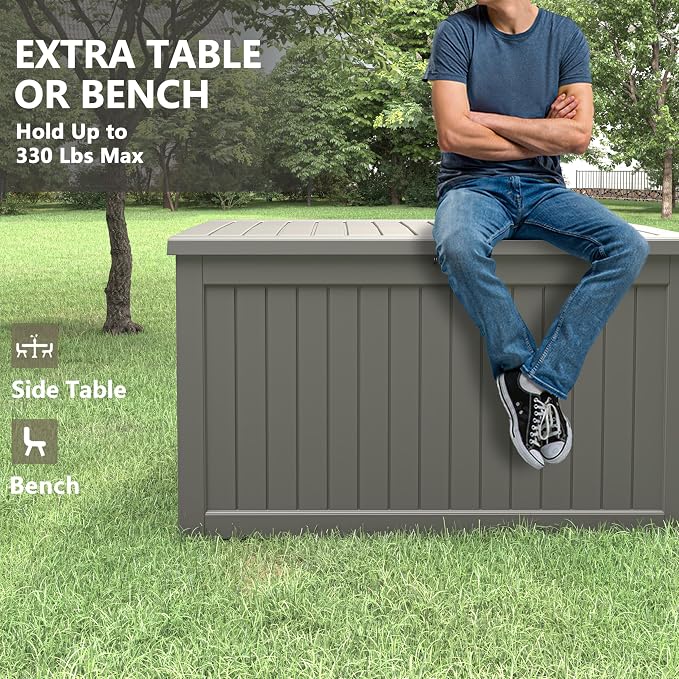 230 Gallon Large Resin deck box Waterproof, Outdoor Storage Bench, Patio - Image 2