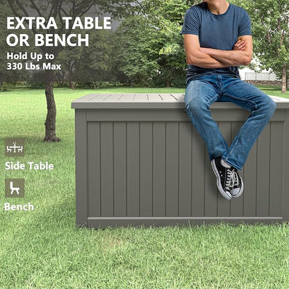 230 Gallon Large Resin deck box Waterproof, Outdoor Storage Bench, Patio - Image 2