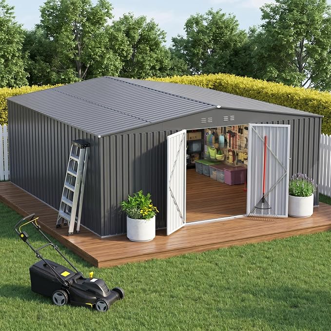 14 x 12 FT Outdoor Storage Shed, Heavy-Duty Galvanized Steel Tool Shed by Unknown