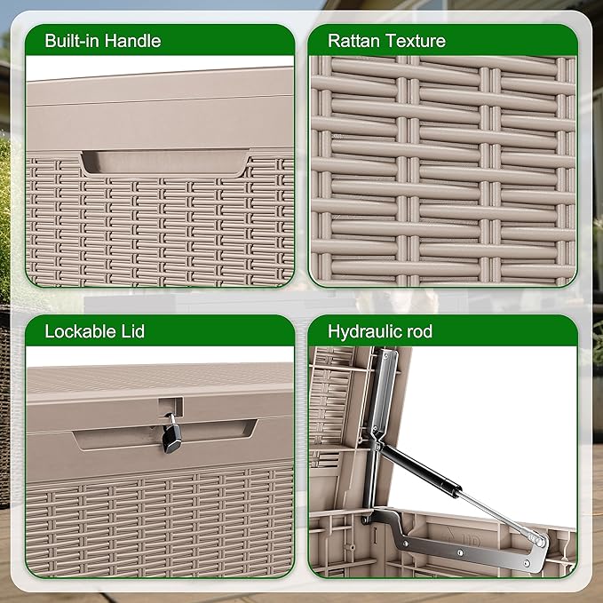120 Gallon Outdoor Deck Box, Storage Lockable Waterproof Patio Furniture - Image 4