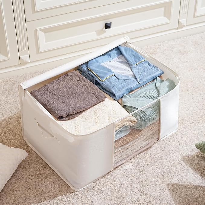 TYEERS Large Storage Bags with Zipper and Clear Window, Cotton Blended Fabric - Image 3