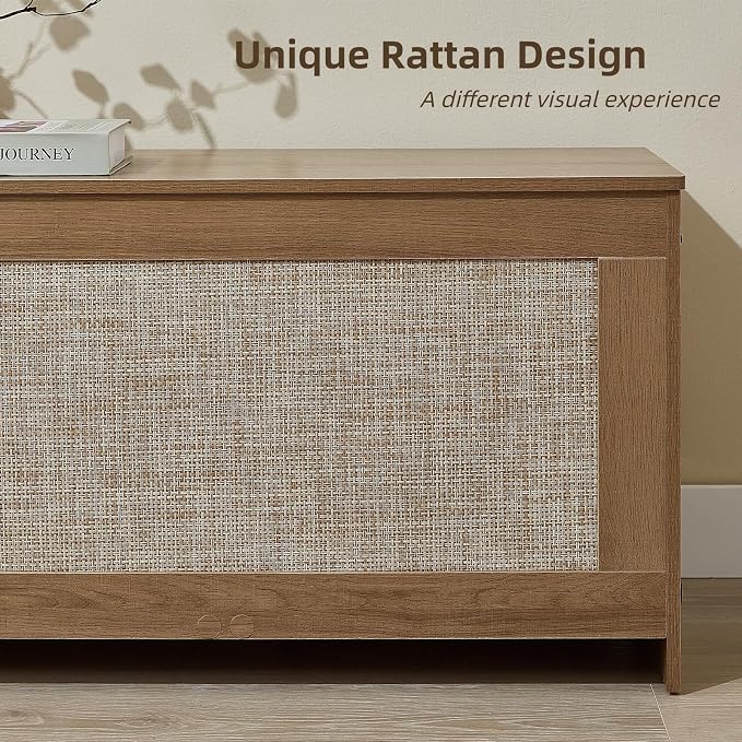 51.2" Storage Chest Extra Large, Cherry Brown | Rattan Storage Bench - Image 6