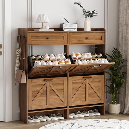 Shoe Cabinet with 4 Flip Drawers & 2 Top Drawers, Hidden Slim Shoe Rack by Xixini