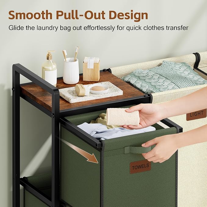 Hoctieon 4 Section Laundry Cart, 48 Gal. Laundry Hamper - Image 5