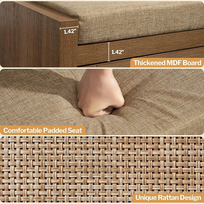 SICOTAS Rattan Shoe Bench Entryway Bench - Image 5