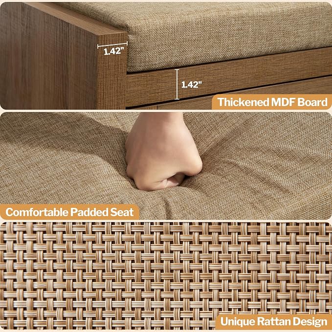 SICOTAS Rattan Shoe Bench Entryway Bench - Image 5