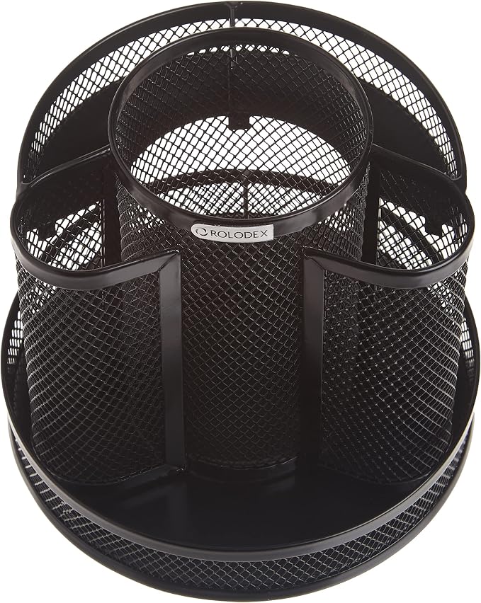 Rolodex Desk Organizer Rotating Office Supply Caddy Mesh Black - Image 4