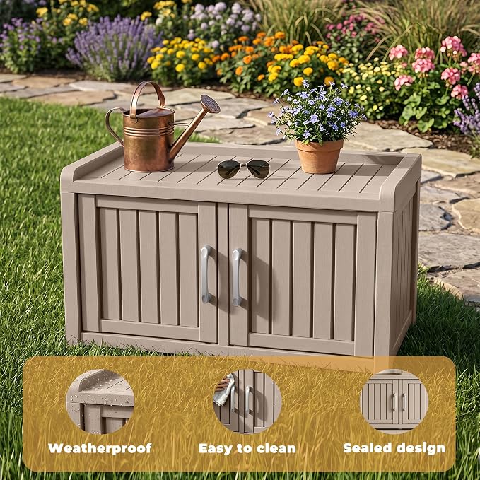 ROJIK Shoe Cabinet Waterproof UV-Resistant, Storage Bench Indoor Outdoor - Image 5