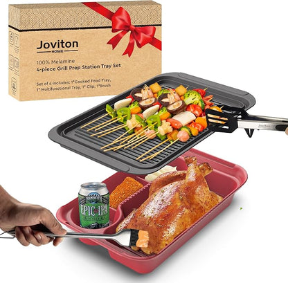4PCS Melamine Grill Prep Station Tray Set, Outdoor BBQ Grill Station Accessories by Joviton