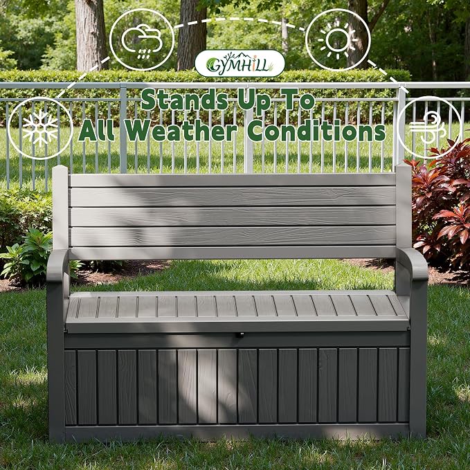 80 Gallon Outdoor Storage Bench Spacious Storage Box Waterproof Resin Deck Box - Image 2