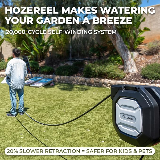135 ft x 1/2" HOZEREEL Heavy Duty Retractable Garden Hose Reel, Garden Hose - Image 2