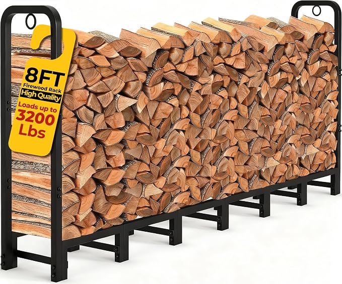 Amagabeli 8ft Firewood Log Rack Outdoor Heavy Duty Logs Holder by AMAGABELI+GARDEN+%26+HOME