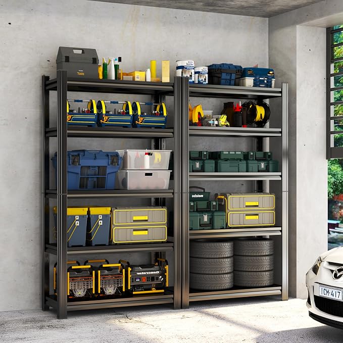 Storage Shelves, Garage Metal Shelving Unit, Adjustable, Double-Layer Column - Image 2
