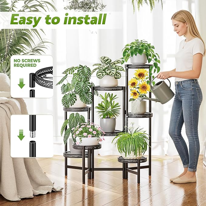 Black Stand Plants, 8-Tier Metal Plant Stands - Image 5