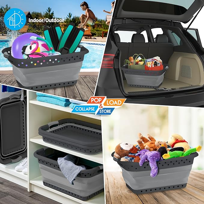 Pop & Load Collapse & Store 1 Large 25" Slim Collapsible Plastic Laundry Basket - Image 2