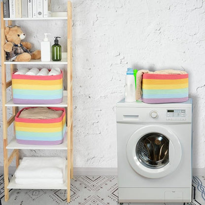 3-Pack Rainbow Storage Baskets 15X10X9.3“ – Woven Toy Organizer Bins - Image 5