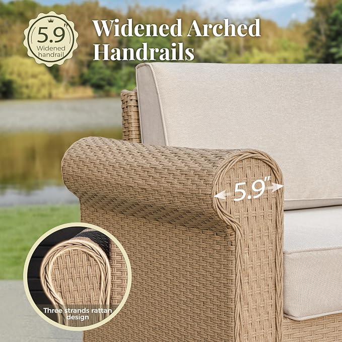 Patio Furniture Set, 7 Piece Outdoor Rattan Wicker Sectional Conversation Set - Image 7