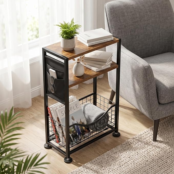 Skinny Side Table with Storage, 3 Tier Slim Side Tables - Image 7