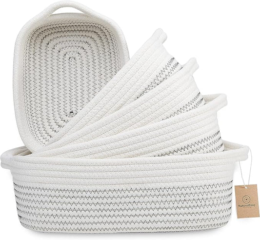 NaturalCozy 5-Piece Rectangle Storage Basket Set- Natural Cotton Rope Woven by NaturalCozy