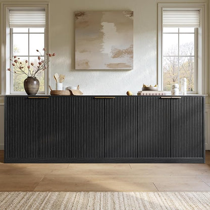 Evermagin 94" Fluted Black Buffet Cabinet Sideboard - Image 6