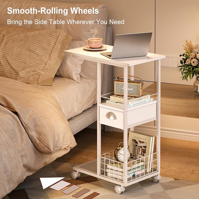 Rolling Side Table with Storage, Accent C Table - Image 7