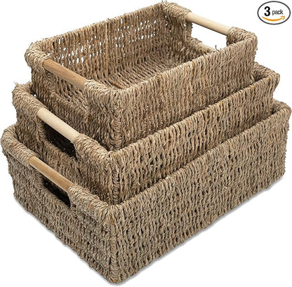 VATIMA Seagrass Baskets with Wooden Handles by VATIMA