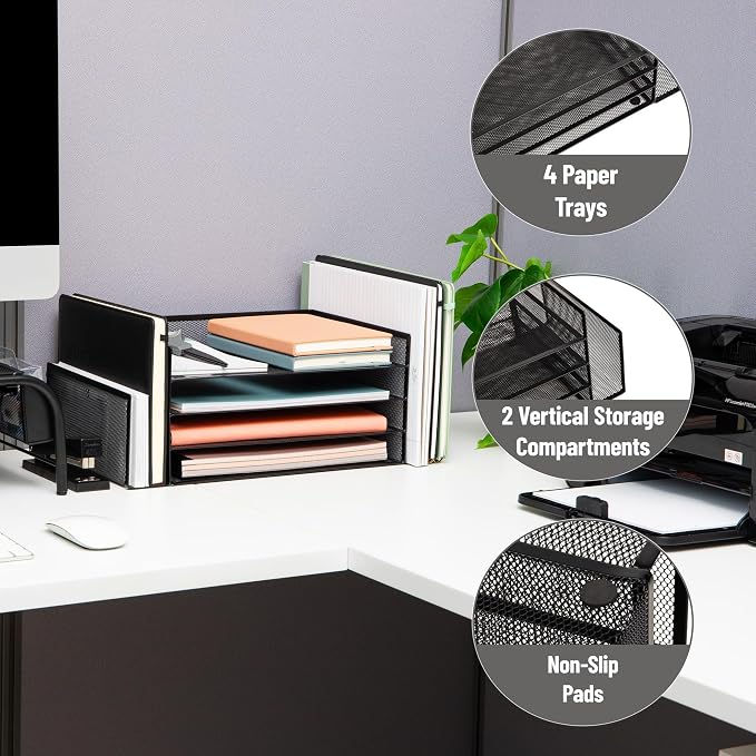 Mind Reader Desktop Organizer, File Storage, Paper Tray, Metal Mesh, 16.75"L x - Image 4