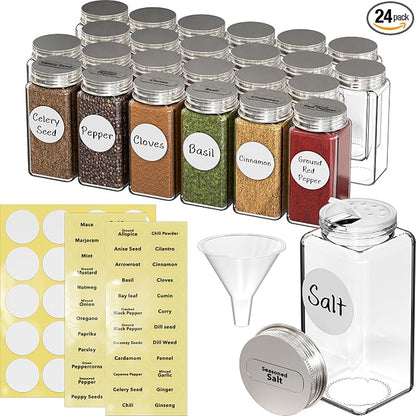 Simple Houseware Spice Jars 4-oz Square Glass Bottles, 24 Pack | 4 Ounce by SimpleHouseware