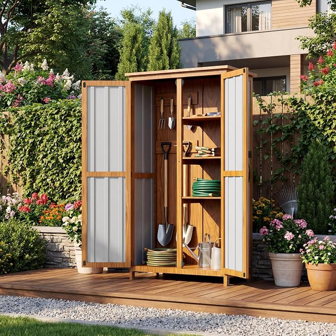 Devoko Metal & Wood Weatherproof Garden Storage Tall Shed - Image 6