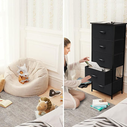 Tall Dresser Vertical Fabric Storage Tower Organizer, 5 Drawers | Sturdy Steel - Image 8