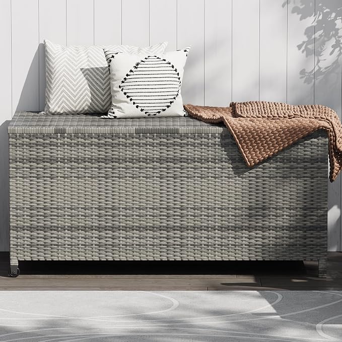 125 Gallon Large Deck Box Waterproof PE Rattan Outdoor Storage Box - Image 7