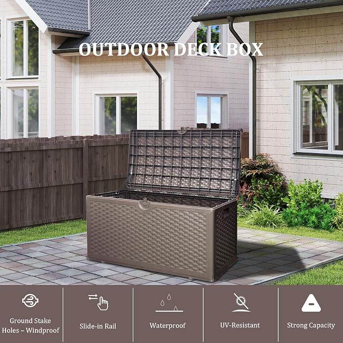 80 Plus Gallon Resin Deck Box, Waterproof Outdoor Storage Box - Image 7