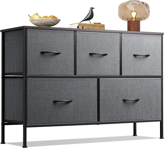 WLIVE 5 Drawer Dresser for Bedroom, Wide Chest of Drawers, Dark Grey | 5 roomy by WLIVE