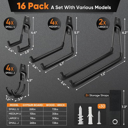 Nacial 16 Pack Garage Hooks Heavy Duty, Utility Steel Garage Storage Hook - Image 2