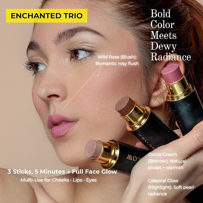 Cream Contour Stick Set – Blush, Bronzer & Highlighter Trio | Hydrating - Image 3