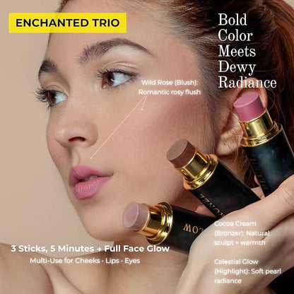 Cream Contour Stick Set – Blush, Bronzer & Highlighter Trio | Hydrating - Image 3