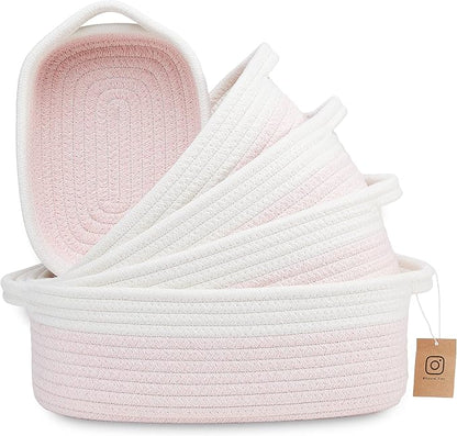 NaturalCozy 5-Piece Rectangle Storage Basket Set- Natural Cotton Rope Woven by NaturalCozy