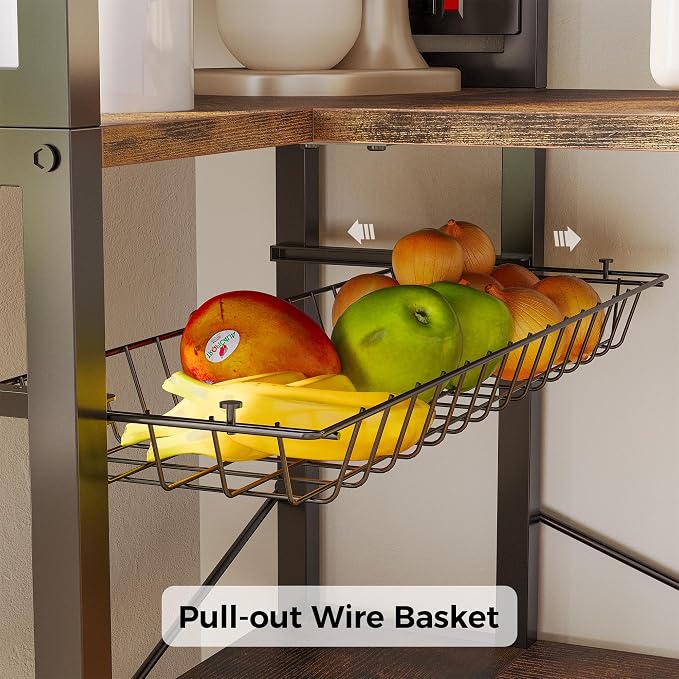 IRONCK Bakers Rack with Power Outlet, 5-Tier Corner Microwave Stand with Storage - Image 5